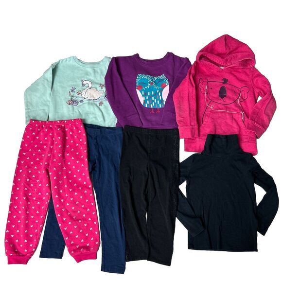 Girls Sweatshirt Hoodie Long Sleeves Lot Sz 4-6T Turtle Neck Leggings Pajama Owl - Picture 1 of 8